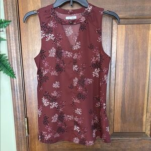 Floral Sleeveless Top - Burgundy, XS
